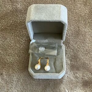 Gold and White Drop Earrings
